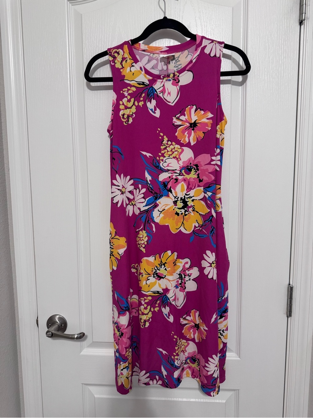 LuLaRoe Charlotte Sleeveless Floral Midi Dress in Magenta and Yellow